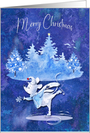 Merry Christmas Ice Skating Mouse Catching a Snowflake card