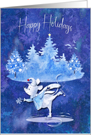 Happy Holidays Ice Skating Mouse Catching a Snowflake card