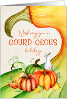 Happy Thanksgiving Gourd Wordplay Pumpkins, Gourds and Autumn Leaves card