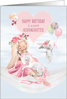 Happy Birthday Goddaughter Ballerina with Unicorn,Rabbit with Balloons card