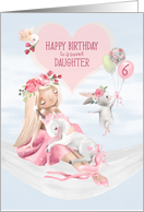 Daughter 6th Birthday Ballerina, Unicorn, Rabbit with Balloons card