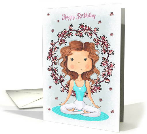 Yoga Girl Birthday with Japanese Flowers card (1608602)