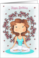 Yoga Girl Birthday with Japanese Flowers card