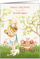 Happy Birthday to Granddaughter, Girl with Rooster, Kitten and Dog card