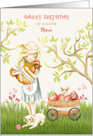 Happy 4th Birthday Niece, Country Girl with Rooster, Kitten and Dog card