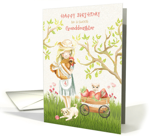Happy 4th Birthday to Granddaughter, Girl with Rooster,... (1613194)