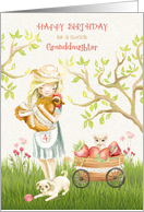 Happy 4th Birthday to Granddaughter, Girl with Rooster, Kitten and Dog card
