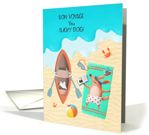 Bon Voyage Dog Sunbathing and Relaxing on the Beach card (1619504)