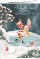 Christmas for Young Granddaughter Bunnies Ice Skating on Winter Pond card