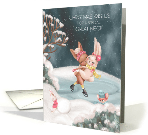 Christmas for Great Niece Bunnies Ice Skating on Winter Pond card