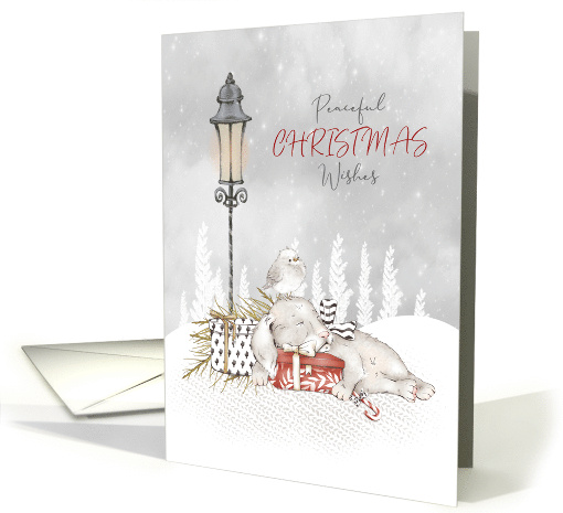 Christmas Puppy Peaceful Christmas Wishes with Gifts and Bird card