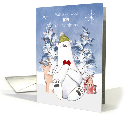 Christmas Love Polar Bear with Heart and Rabbit in Gift Box card