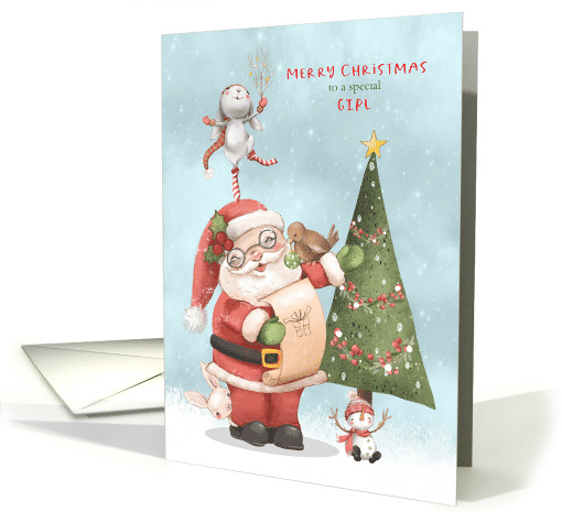 Christmas for Young Girl Santa and his Friends card (1658724)