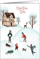 Christmas Warm Winter Wishes Family Fun in the Snow card