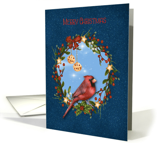 Merry Christmas Red Cardinal Wreath and Bells card (1659586)