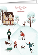 Christmas Warm Winter Wishes Custom Name Family Fun in the Snow card
