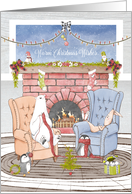 Christmas Warm Winter Wishes Polar Bear Knitting with Penguins card