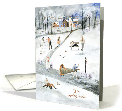 Christmas Warm Holiday Wishes Winter Walk in the Park Snow Scene card