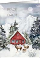 Christmas Peace on Earth Cabin in the Woods with Deer card