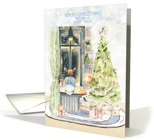 Christmas for Young Great Niece Girl Looking Out the Window card