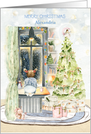 Christmas for Girls Custom Name Little Girl Looking Out the Window card