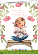 Happy Easter to Step Sister Bunny Hugs and Easter Eggs card