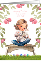 Happy Easter to Young Sister Bunny Hugs and Easter Eggs card