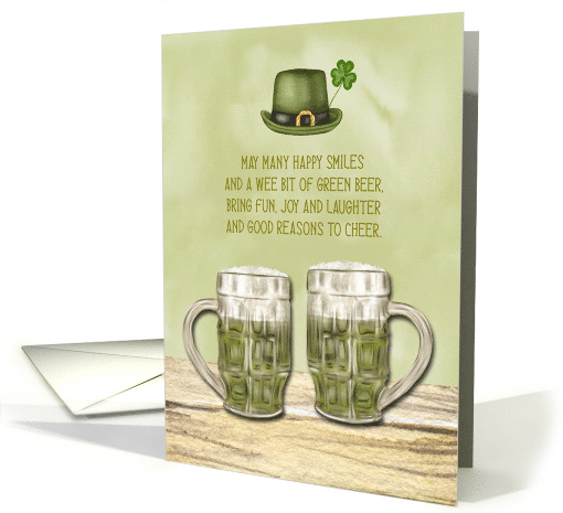 St. Patrick's Day Mugs of Green Beer Irish Hat and Shamrock card