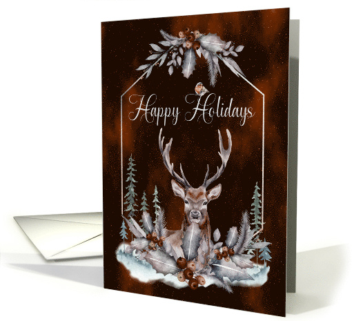 Christmas Happy Holidays Deer Stag in Woodlands Leaves... (1707224)