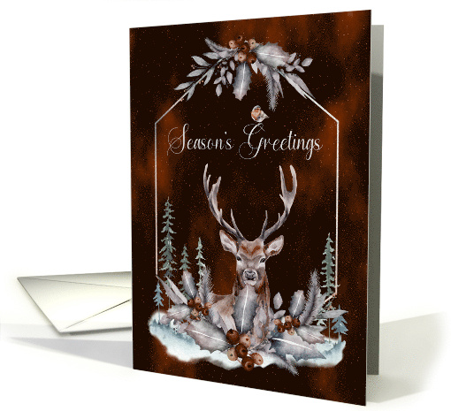 Christmas Season's Greetings Deer Stag Woodland Snow Scene card