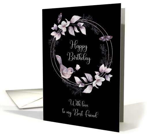 Best Friend Birthday Watercolor Bird Butterflies and Flowers card