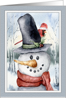 Christmas Snowman and Red Cardinal card