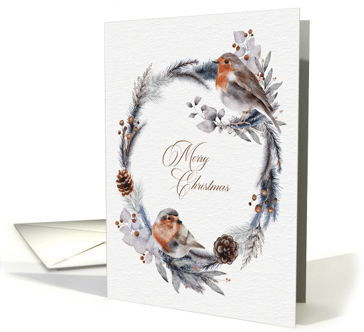 Merry Christmas Wreath Pinecones Berries and Birds card (1717022)