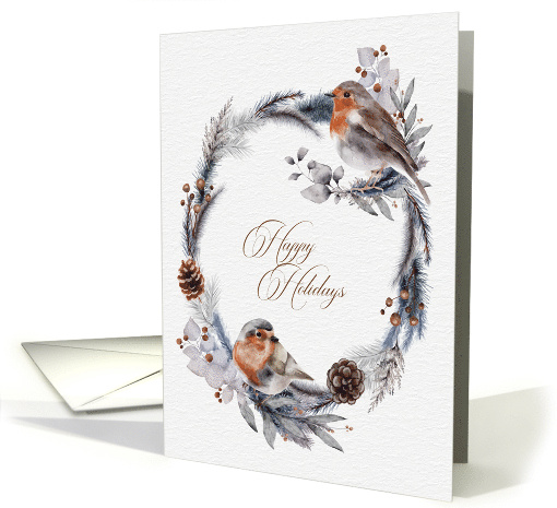 Happy Holidays Wreath Pinecones Berries and Birds card (1717026)