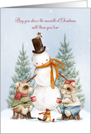 Christmas Mice Snowman and Birds Snowscene card