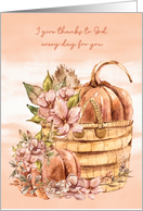 Religious Thanksgiving Basket with Pumpkins and Flowers card