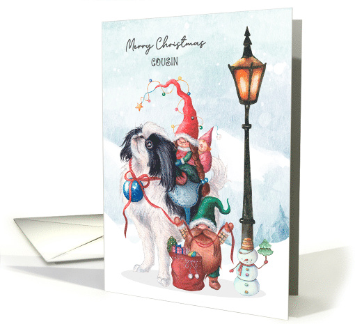 Christmas for Young Cousin Gnomes Riding on a Dog with Snowman card