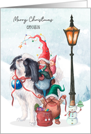 Christmas for Young Cousin Gnomes Riding on a Dog with Snowman card