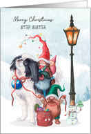 Christmas for Step Sister Gnomes Riding on a Dog with Snowman card