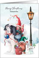 Christmas for Kids Custom Name Gnomes Riding on a Dog with Snowman card