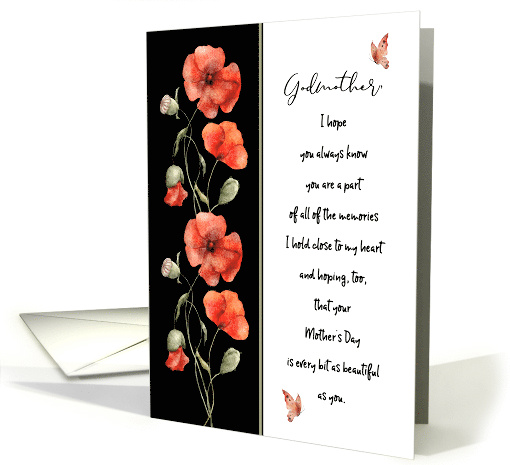 Happy Mother's Day for Godmother Poppies and Butterflies card
