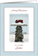 Merry Christmas for Father, Red Tractor in the Snow card