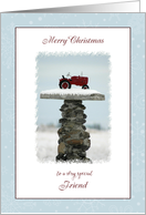 Merry Christmas Friend, Red Tractor in the Snow card