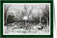 Christmas From our House to Yours Old Hay Rake in the Snow card
