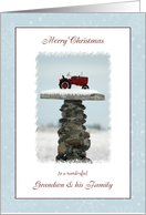 Christmas Grandson and Family - Red Tractor in the Snow card