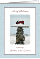 Christmas Nephew & Family - Red Tractor in the Snow card