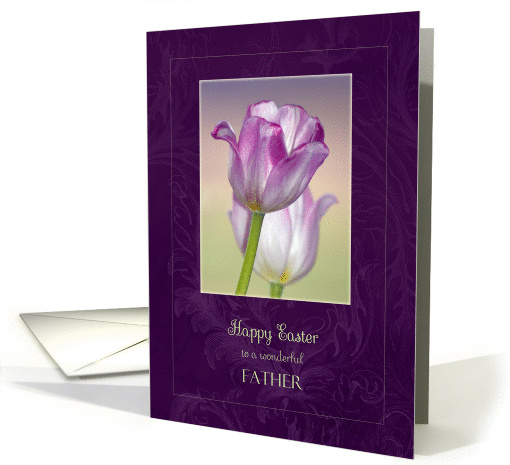Happy Easter for Father ~ Pink Ribbon Tulips card (899900)