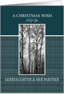 Christmas Wish to Goddaughter & Her Partner Black and White Treescape card