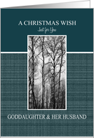 Christmas Wish to Goddaughter & Her Husband Black and White Treescape card