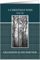 Christmas Wish for Grandson & His Partner Black and White Treescape card